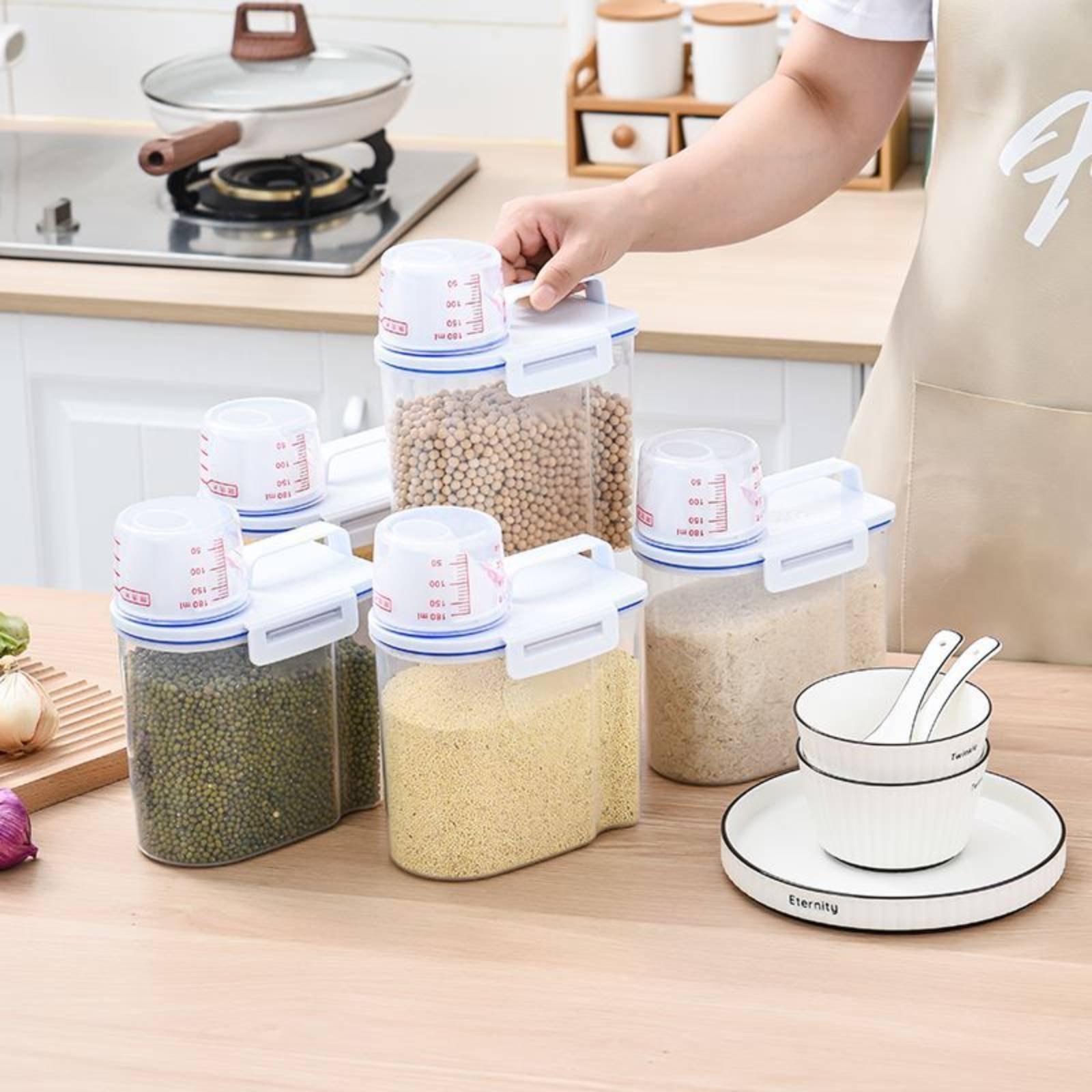 Food Storage For Pantry - Rijstbewaarcontainer Veilige rijstdispenser met maatbeker Droge