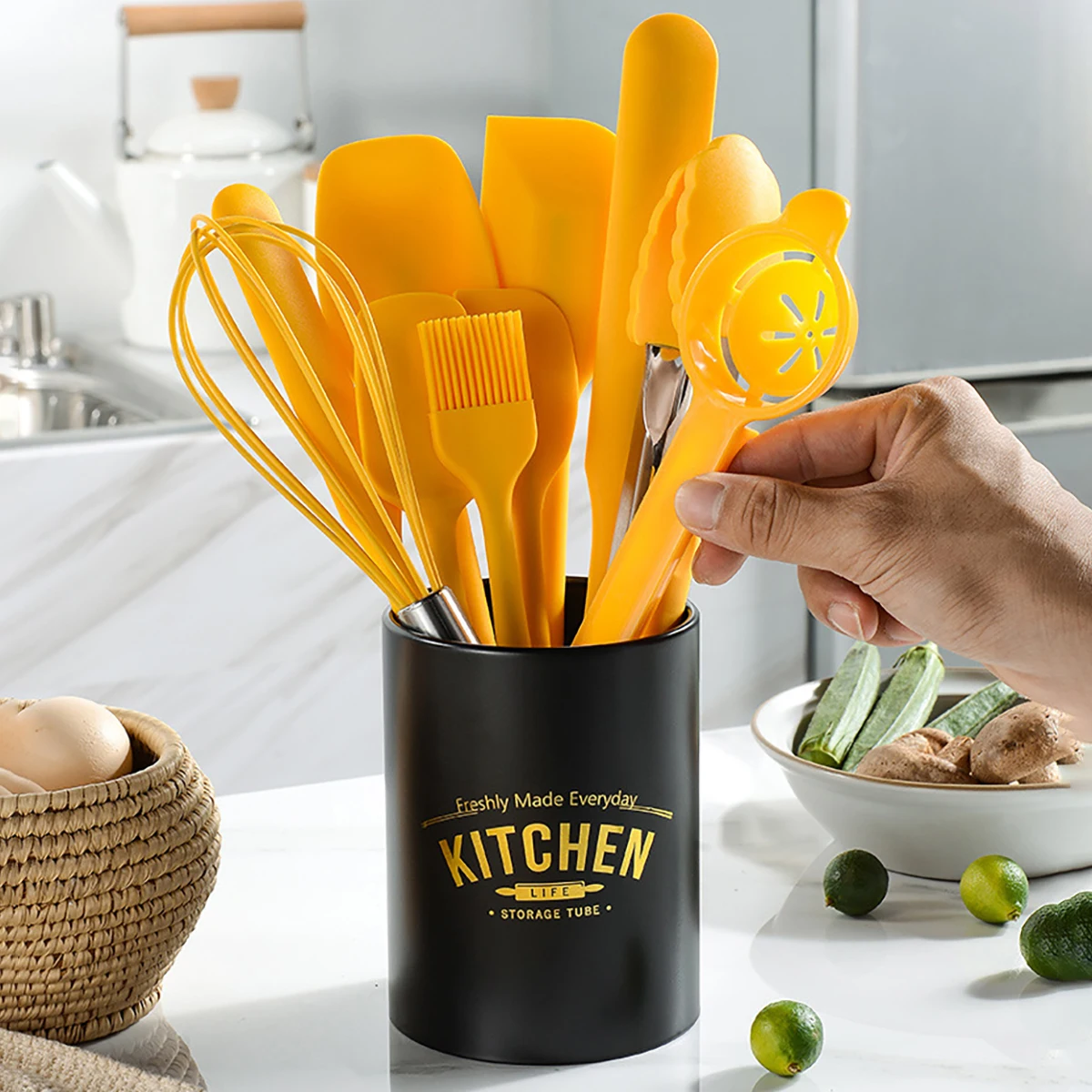 Food Storage Yellow - 10 Stuks Geel Keukengerei Set Siliconen