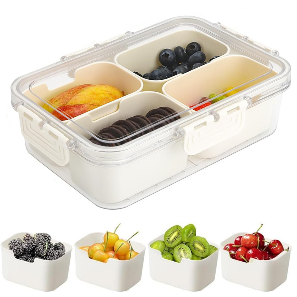 Food Storage With Colander - Draagbare voedselbewaarbox, snackbox, 4 compartimenten met