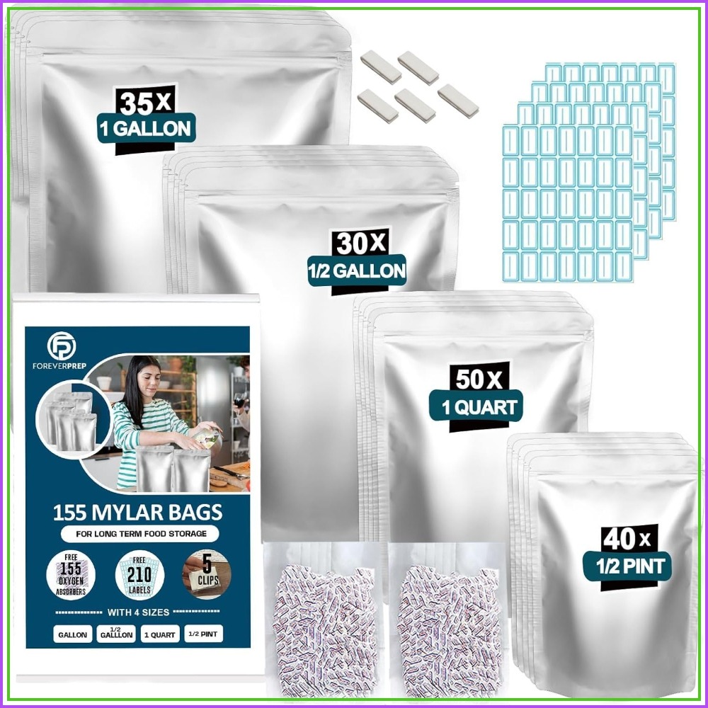 Food Storage Labels - 155 Mylar-zakjes met 155 zuurstofabsorbers, 210