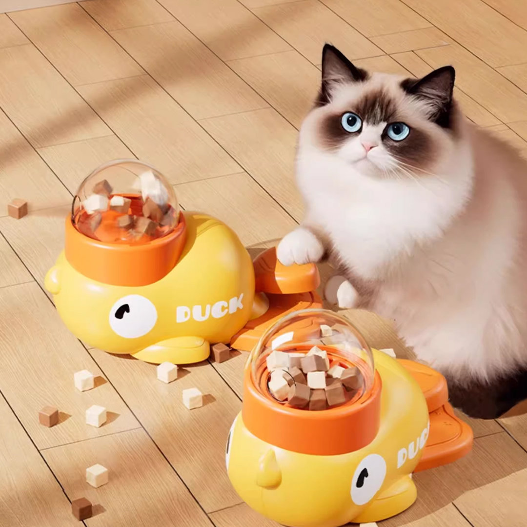 Food Storage Yellow - Gele eendvormige interactieve voerbak, een puzzelspeeltje