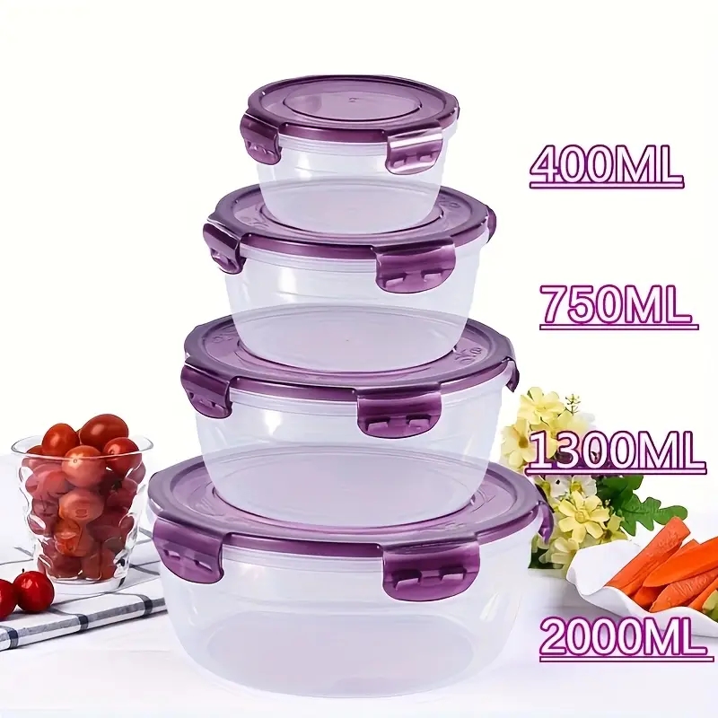 Food Storage And Preservation - 4 plastic voedselbewaarcontainers, lunchboxen, geschikt voor