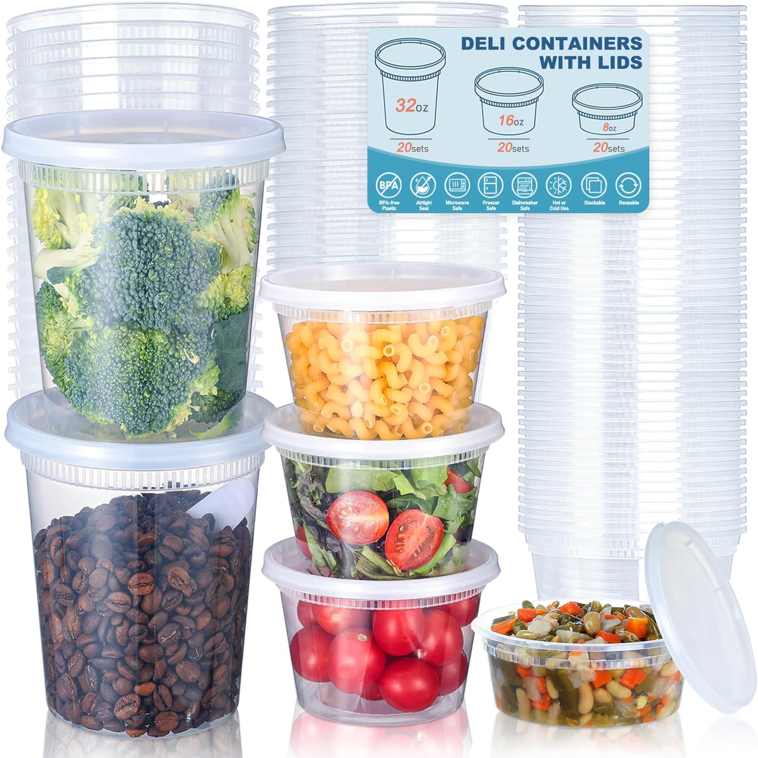 Food Storage Freezer Containers - 24 stks Deli Voedselopslagcontainers met Deksels,