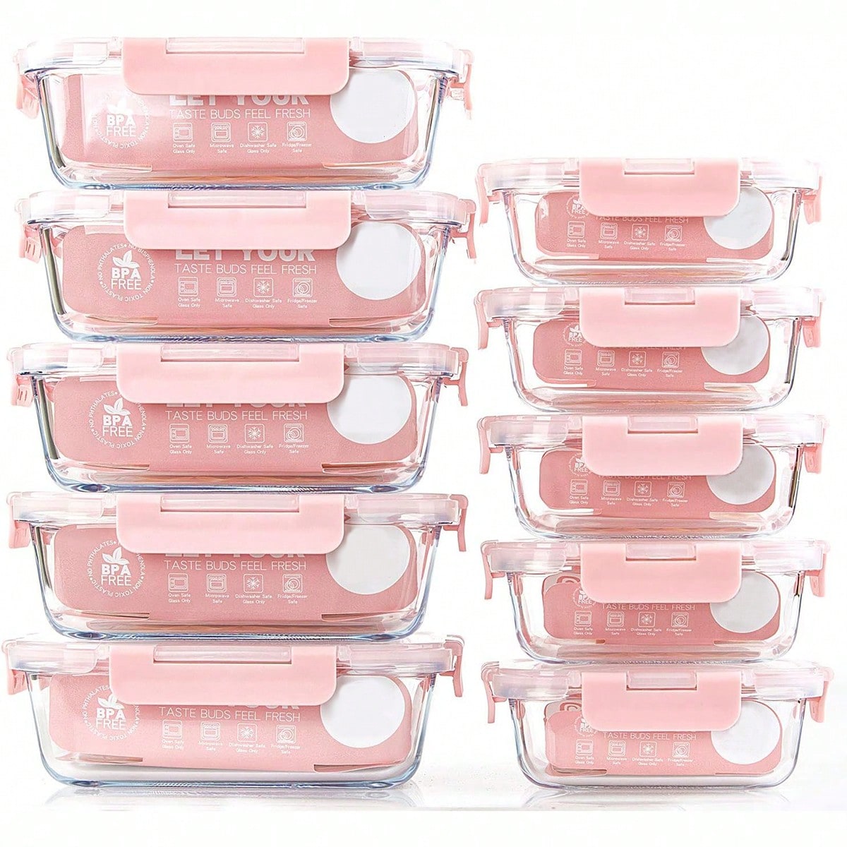 Food Storage Glass Containers - 10-delige glazen voorraaddozen voor maaltijdvoorbereiding, voedselbewaarcontainers