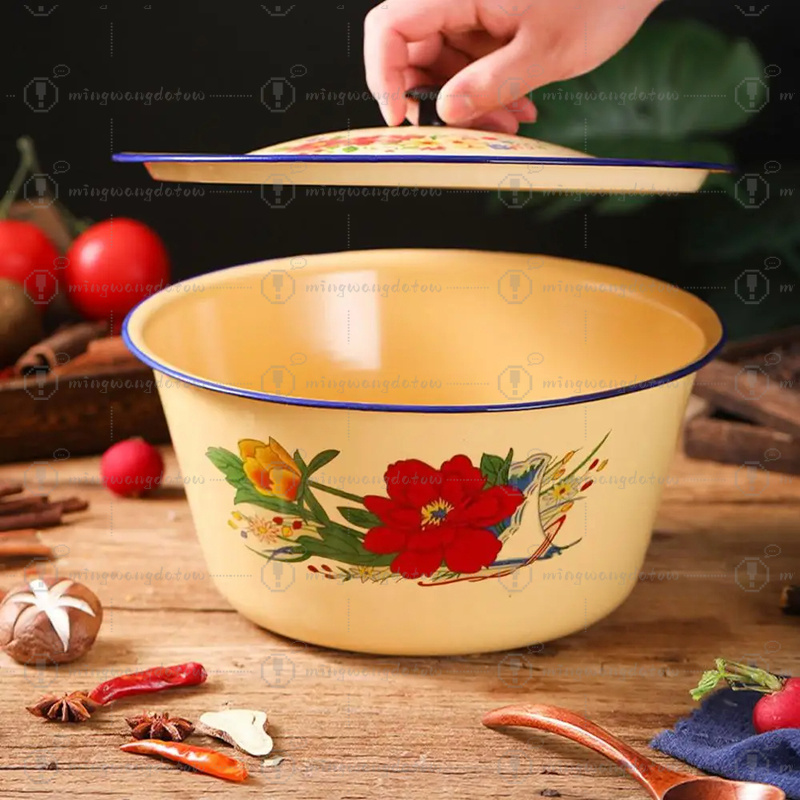 Food Storage Yellow - Voedselbewaarpot Emaille Schaal Klassieke Vintage Emaille