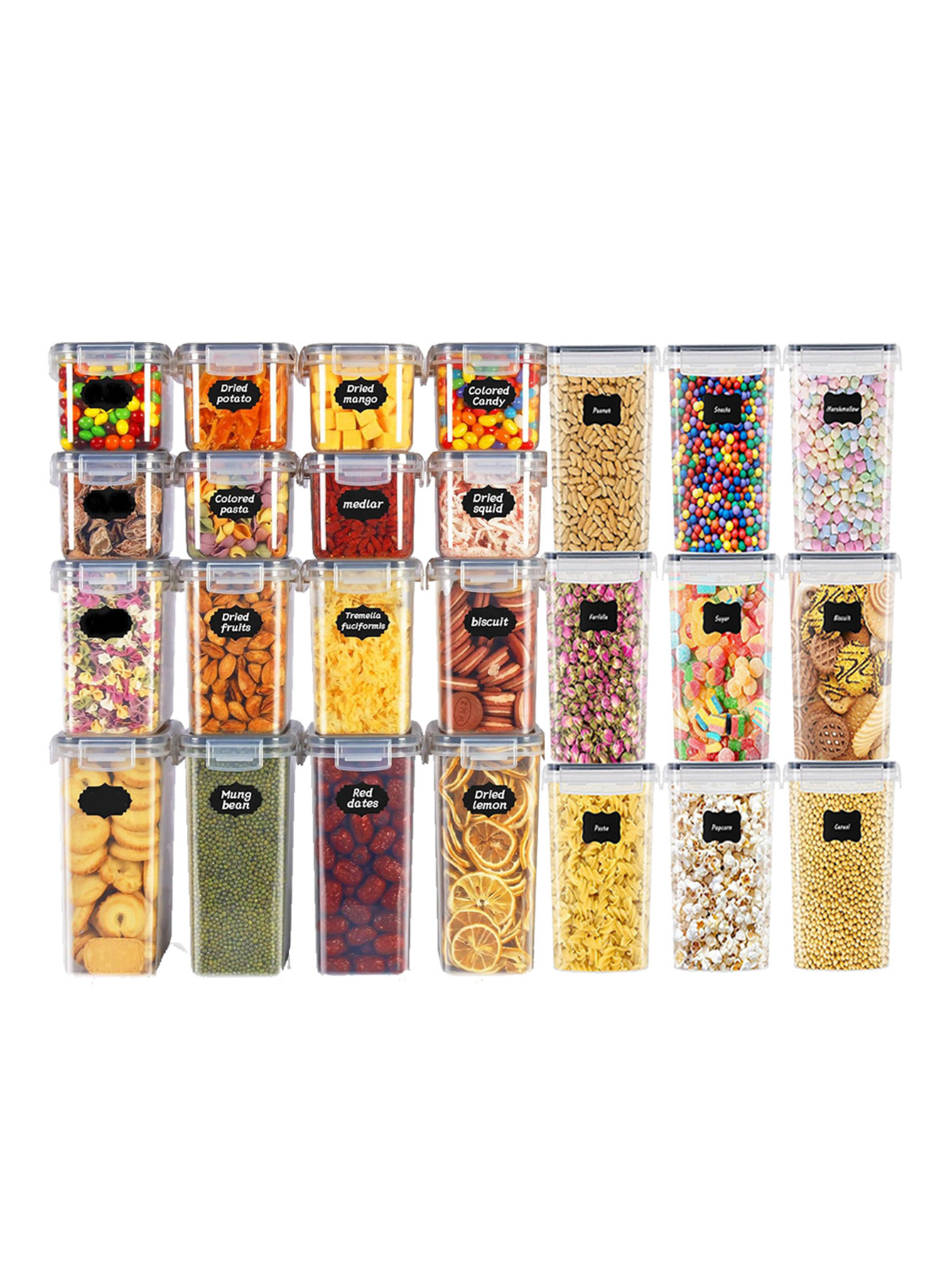 Food Storage Labels - 48 stuks, verzegelde voedselbewaarcontainers met deksels,